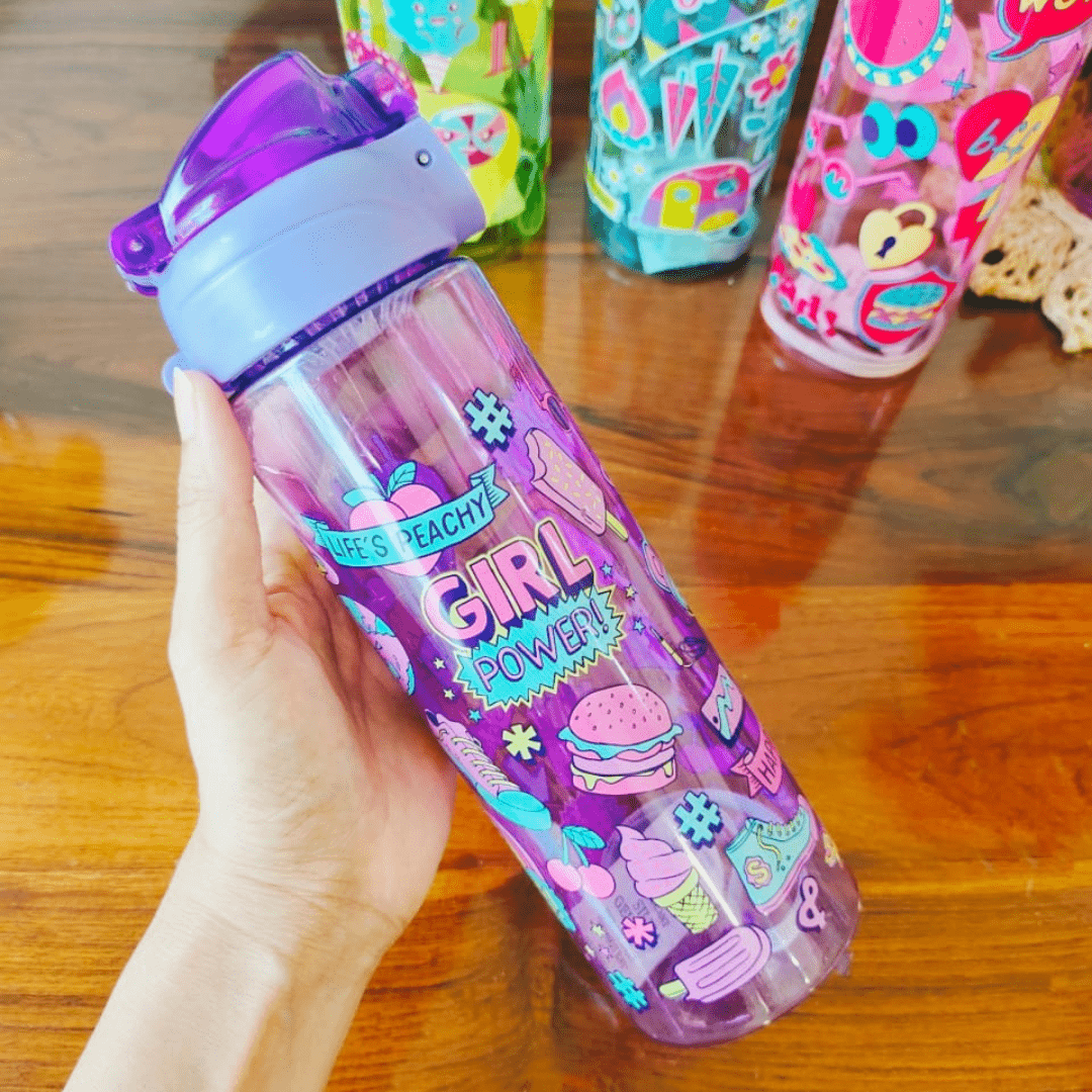 Colorful Kids Water Bottle with Fun PrintsLeakproof Water BottleCRAFTY CUDDLEColorful Kids Water Bottle with Fun PrintsPurple