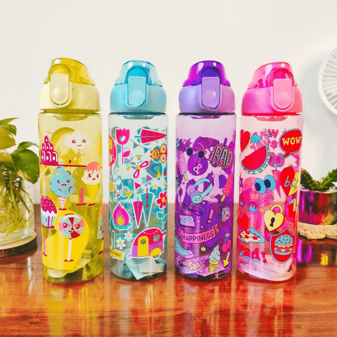 Colorful Kids Water Bottle with Fun PrintsLeakproof Water BottleCRAFTY CUDDLEColorful Kids Water Bottle with Fun Printspink