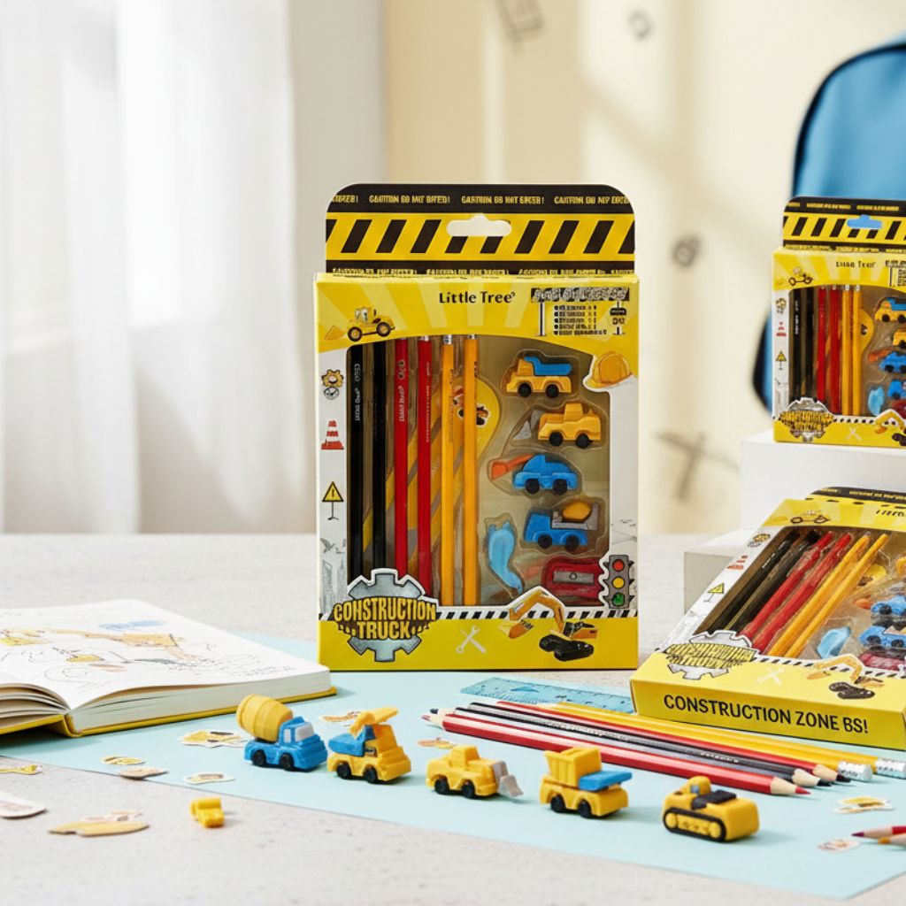 Construction Truck Kids Stationery SetStationery SetsCRAFTY CUDDLEConstruction - themed pencil set with toy vehicles in packaging on a light surface.kidsstationery cutestationery schoolsupplies backtoschool stationerylove cartoonstationery kawaiistationery kidsgifts returngifts studentessentials stationeryshop creativekids schoolessentials giftideasforkids trendingproducts shopnow