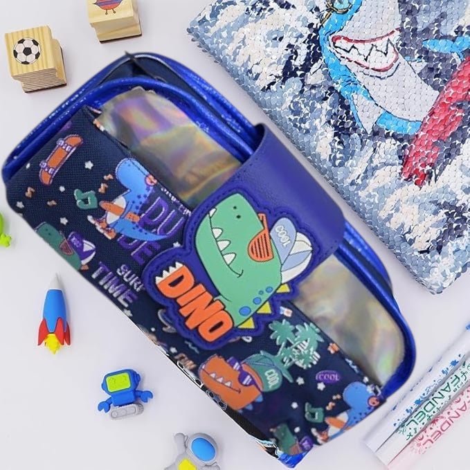 Crafty Cuddle Dino Theme Pencil Pouch for Kids – Green Dinosaur Design