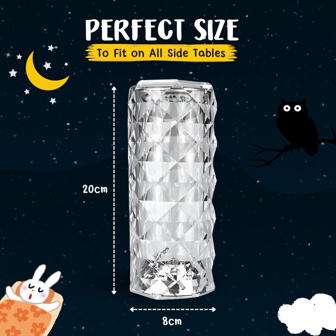 Crystal glass vase with size measurement on a night sky background