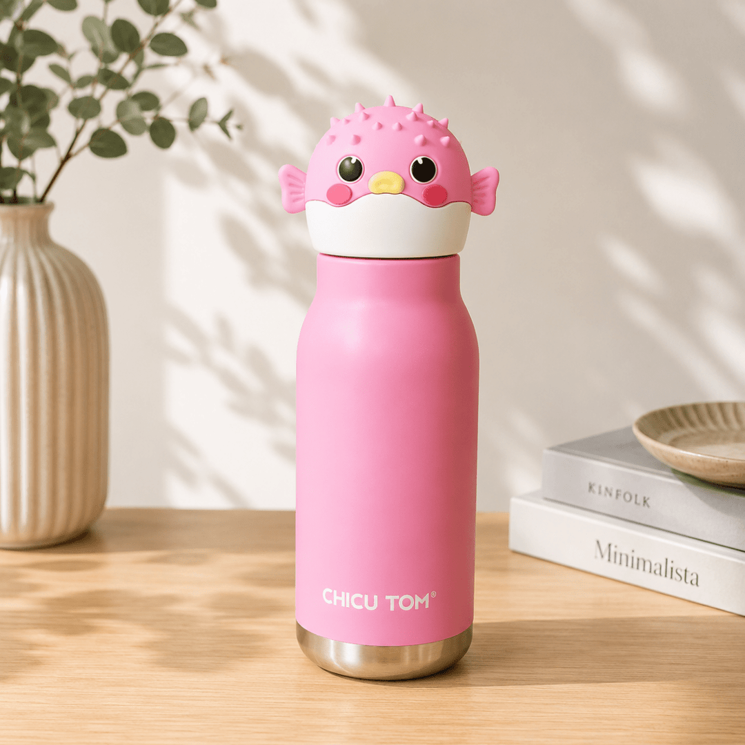 Cute Animal Water BottleCartoon Kids Water BottleCrafty CuddleCute Animal Water BottlePuffy Pink FishCuteWaterBottle KidsWaterBottle ThermosFlask InsulatedBottle StainlessSteelBottle BackToSchoolEssentials CuteStationery KidsLifestyle ReusableBottle ChicuTomStationeryAddict