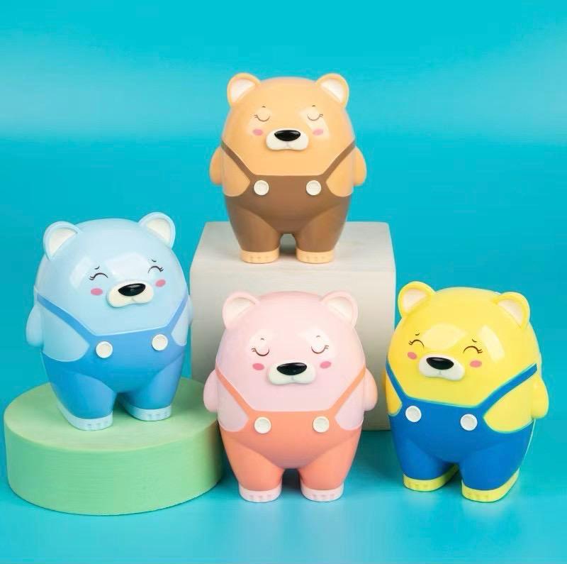 Cute Bear Manual Pencil SharpenerStationery > Erasers &amp; SharpenersCRAFTY CUDDLEFour colorful bear sharpeners with polka dot overalls on a blue backgroundPinkBearStationery CuteStationery KidsStationery PencilSharpener CartoonStationery SchoolSupplies BackToSchool StudyEssentials StationeryAddict ReturnGiftIdeas