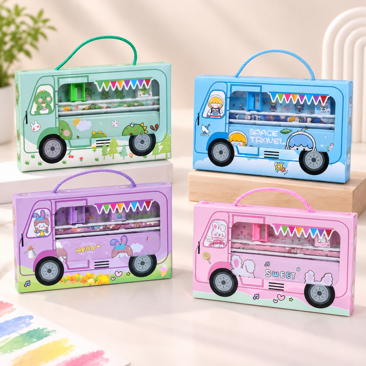 Cute Bus Design School Stationery SetKids Stationery SetCrafty CuddleCute Bus Design School Stationery SetGreen