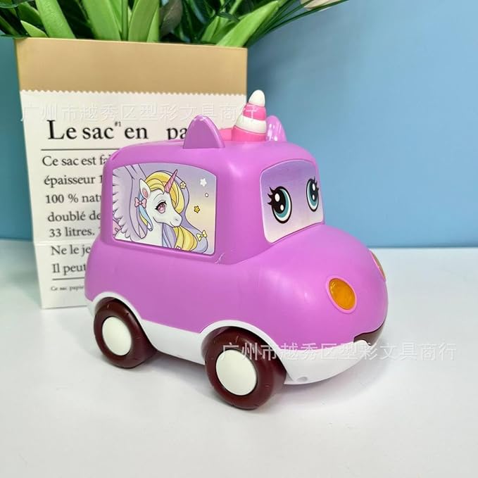 Unicorn-themed car piggy bank with passcode lock and pastel design