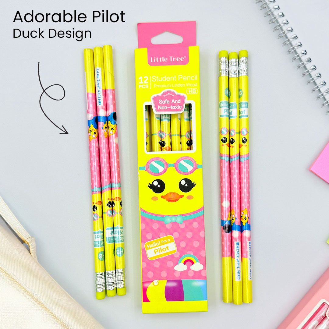 Cute Cartoon HB Pencils with EraserWriting PencilsCRAFTY CUDDLEPack of yellow pencils with duck design packaging on a light gray background1 Pack(Duck Pilot)TrendingNow BestSellers MustHave AddToCart ViralProducts HotSelling ShopOnline InstaShopping ParentApproved KidsFavorites GiftIdeas BackToSchool StationeryLove CuteFinds ValueForMoney