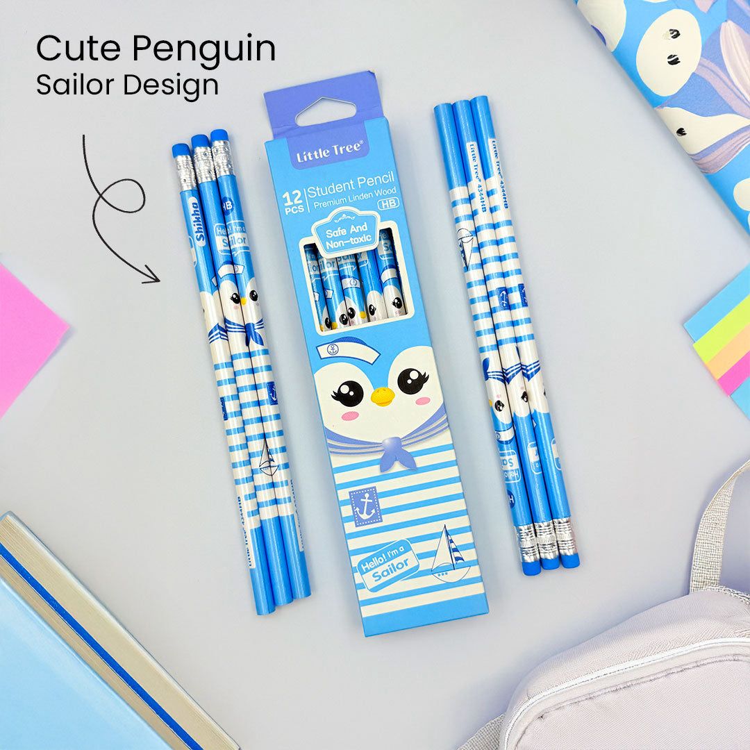 Cute Cartoon HB Pencils with EraserWriting PencilsCRAFTY CUDDLEBlue pencils with a penguin design next to their packaging on a light gray background.1 Pack( Sailor Penguin)TrendingNow BestSellers MustHave AddToCart ViralProducts HotSelling ShopOnline InstaShopping ParentApproved KidsFavorites GiftIdeas BackToSchool StationeryLove CuteFinds ValueForMoney