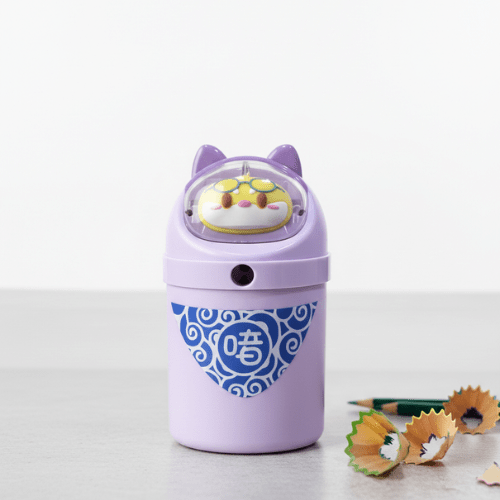 Cute Cartoon Manual Pencil SharpenerStationery > Erasers &amp; SharpenersCRAFTY CUDDLEPurple cartoon - style pencil sharpener with a character on top, surrounded by pencil shavings on a white background.PurpleKidsStationery CuteStationery KawaiiStationery SchoolSupplies StationeryAddict CartoonStationery BackToSchool StudyEssentials PastelStationery StationeryLove