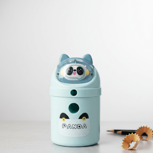 Cute Cartoon Manual Pencil SharpenerStationery > Erasers &amp; SharpenersCRAFTY CUDDLECute panda - shaped pencil sharpener on a white backgroundBlueKidsStationery CuteStationery KawaiiStationery SchoolSupplies StationeryAddict CartoonStationery BackToSchool StudyEssentials PastelStationery StationeryLove