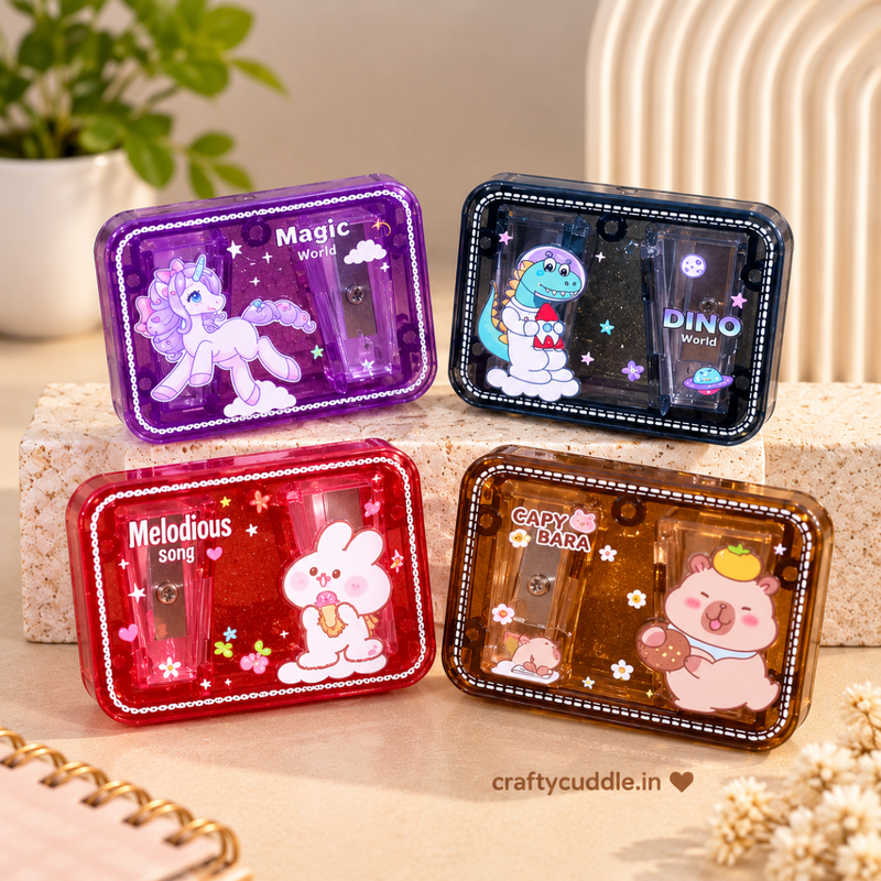 Cute Cartoon Rectangle Dual-Hole Sharpener (1Pc)