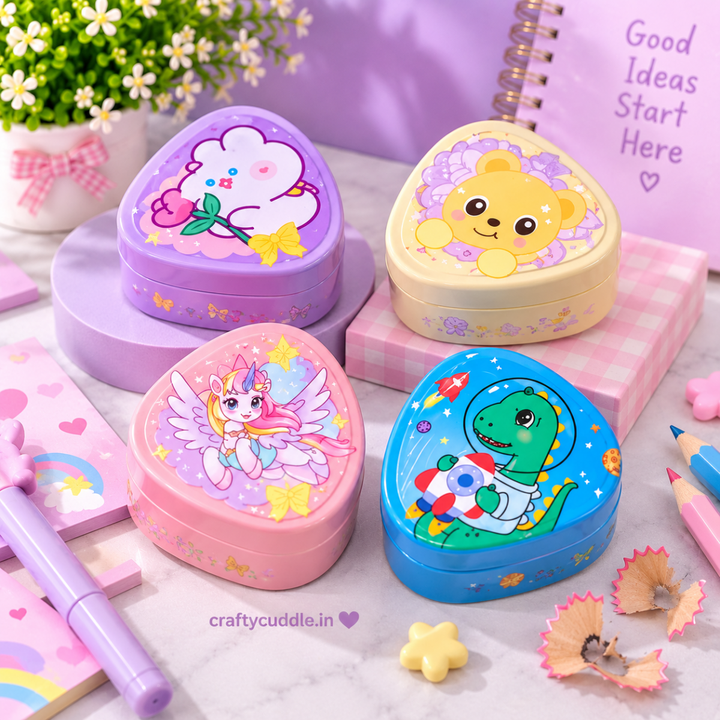 Cute Cartoon Triangle Pencil SharpenerStationery > Erasers &amp; SharpenersCrafty CuddleCute Cartoon Triangle Pencil Sharpener
