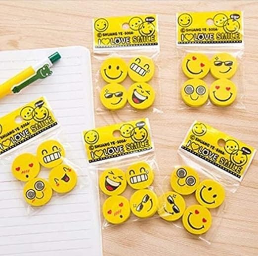 "😊 Cute Emoji Erasers 😍 - Pack of 4 Fun & Colorful Designs!"