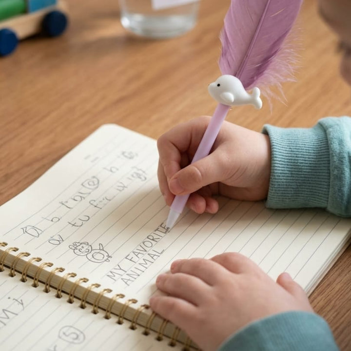 Cute Feather Ball Pen with Whale CharmFeather PenCrafty CuddleA child&