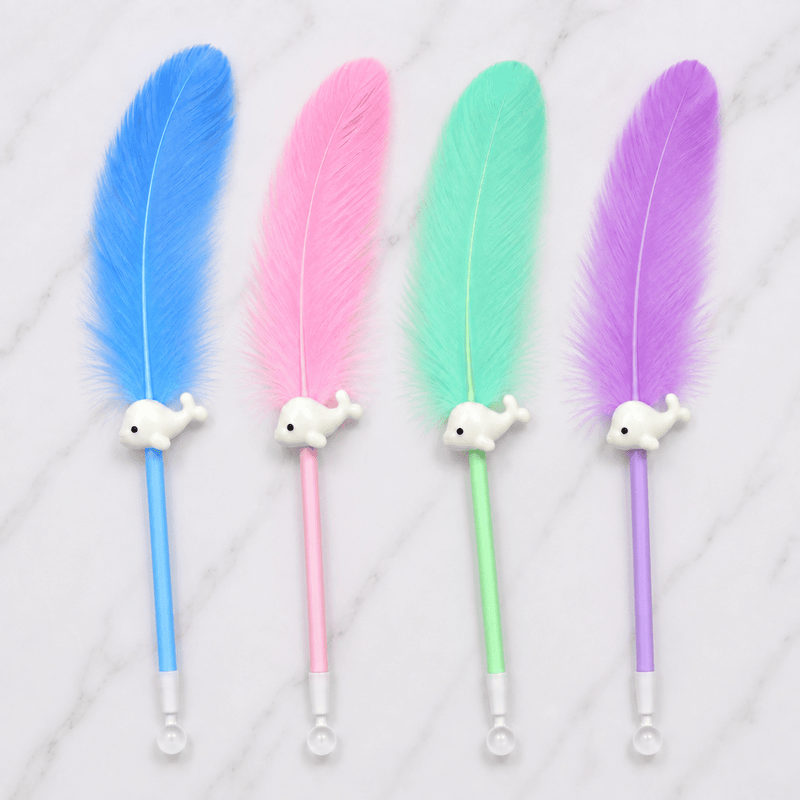 Cute Feather Ball Pen with Whale Charm