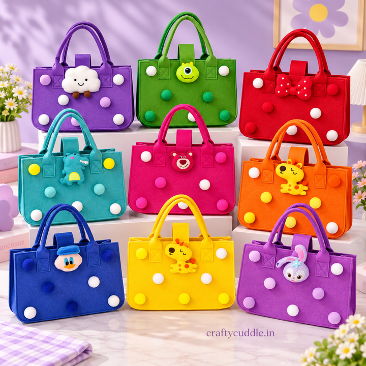 Cute Felt Pom Pom Tote Bag for KidsKids BagsCrafty CuddleCute Felt Pom Pom Tote Bag for Kids
