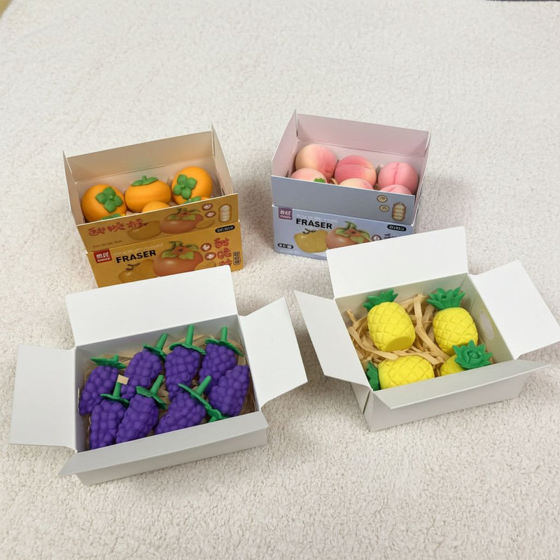 Cute Fruit Shape Eraser Set in Storage Box