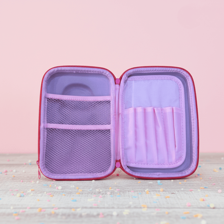 Cute Girl Printed Hardtop Pencil CasePencil PouchCRAFTY CUDDLEPurple travel case with mesh pocket and fabric pouch on a pink backgroundSky BluePencilCase CuteStationery GirlsStationery HardtopPencilCase SchoolEssentials KidsAccessories BackToSchool StationeryLover LargeCapacityPouch OrganizerCase CartoonPrint TrendyKids GiftForGirls SchoolBagMustHave CuteSchoolSupplies