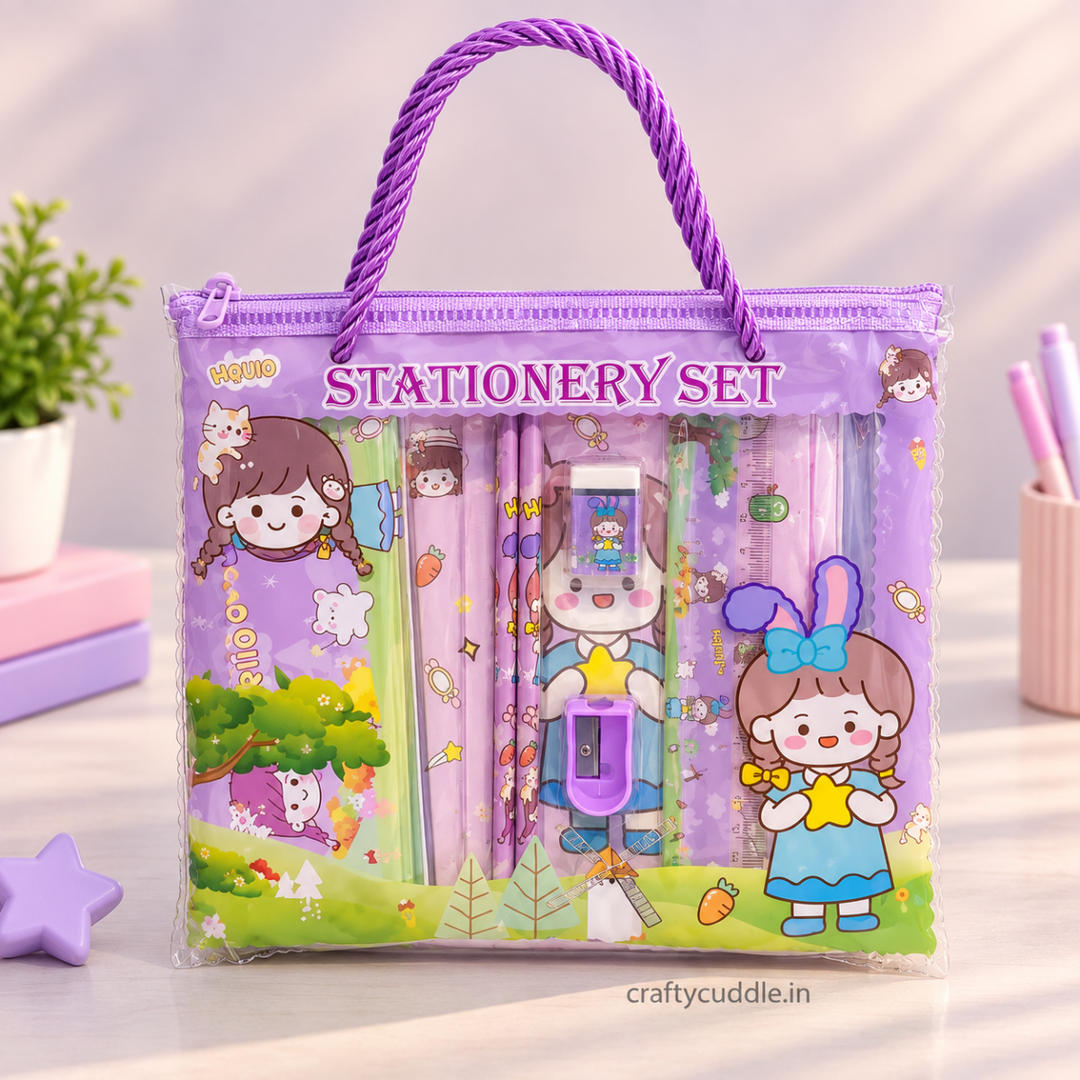 Cute Kids Stationery Gift Set with Pencil PouchStationery SetsCrafty CuddleCute Kids Stationery Gift Set with Pencil PouchPurple
