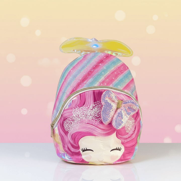 Cute Mermaid Mini Backpack for GirlsKids BagsCRAFTY CUDDLEColorful backpack with a design of a face with pink hair and a butterfly on a pastel backgroundDark PinkMermaidBackpack CuteKidsBag GirlsBackpack MiniBackpack HolographicBag GlitterBackpack PastelAesthetic KidsFashion ToddlerBackpack BackToSchool GiftForGirls UnicornVibes CuteAccessories KidsTravelBag TrendyKids