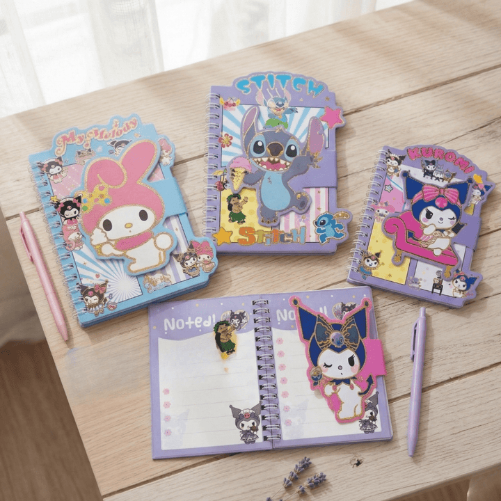 Cute Mini Diary with Sticker BookDiaryCrafty CuddleNotebooks with cartoon character designs on a wooden surfaceMy MelodyMiniDiary CuteStationery KidsNotebook StickerBook KawaiiStationery KidsStationery CartoonNotebook StationeryAddict CuteNotebooks StationeryLovers