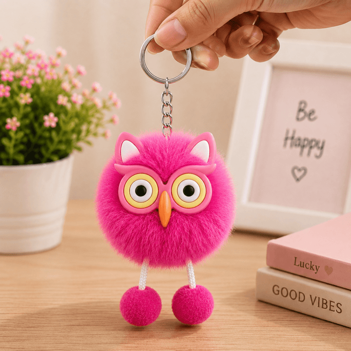 Cute Owl Fur Ball KeychainFluffy Cute keychainCrafty CuddleCute Owl Fur Ball KeychainPinkCute Owl KeychainFur Keychain