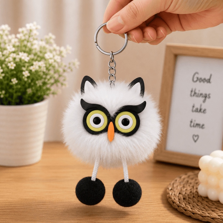 Cute Owl Fur Ball KeychainFluffy Cute keychainCrafty CuddleCute Owl Fur Ball KeychainWhiteCute Owl KeychainFur Keychain