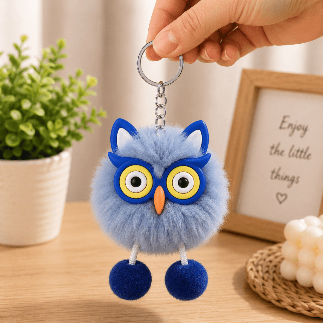 Cute Owl Fur Ball KeychainFluffy Cute keychainCrafty CuddleCute Owl Fur Ball KeychainBlueCute Owl KeychainFur Keychain