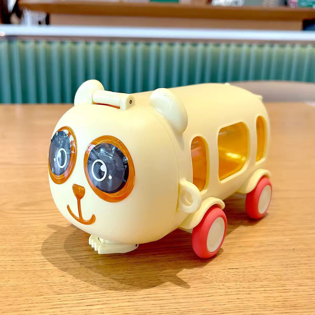 Cute Panda Kids Trolley Water BottleLeakproof Water BottlesCRAFTY CUDDLEBus water bottle with panda design on a wooden surfaceYellowKidsWaterBottle PandaBottle TrolleyBottle CartoonWaterBottle SchoolBottle StrawSipperBottle LeakproofBottle CuteKidsAccessories BackToSchoolEssentials KidsGiftIdeas