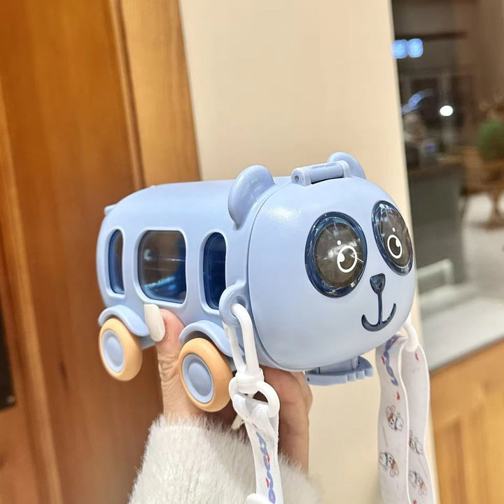 Cute Panda Kids Trolley Water BottleLeakproof Water BottlesCRAFTY CUDDLEBus Water bottle with panda design held by a person indoorsBlueKidsWaterBottle PandaBottle TrolleyBottle CartoonWaterBottle SchoolBottle StrawSipperBottle LeakproofBottle CuteKidsAccessories BackToSchoolEssentials KidsGiftIdeas