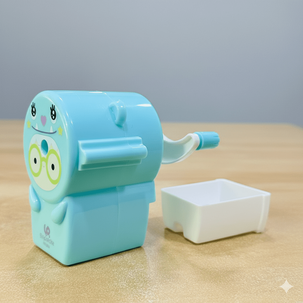 Cute Pastel Pencil Sharpener for KidsStationery > Erasers &amp; SharpenersCRAFTY CUDDLEBlue cartoon - style pencil sharpener on a wooden surface with a light gray backgroundSky Blue