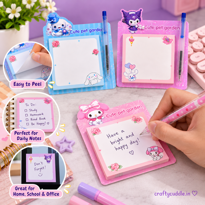Cute Pet Garden Sticky Notes with PenSticky NotesCrafty CuddleCute Pet Garden Sticky Notes with Pen\