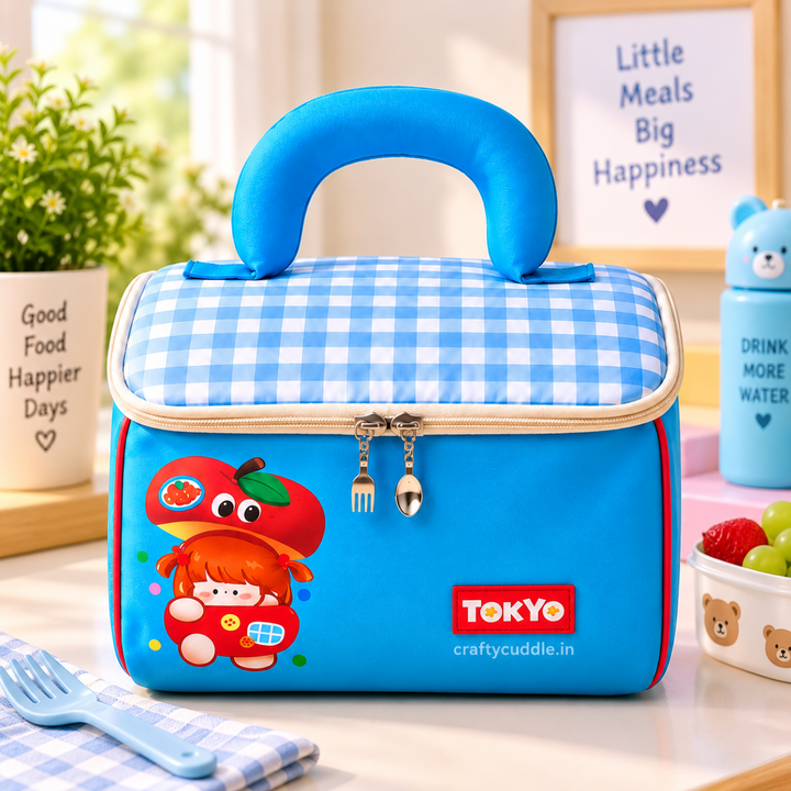 Cute Printed Lunch Box Bag with HandleKids BagsCrafty CuddleCute Printed Lunch Box Bag with HandleBlue