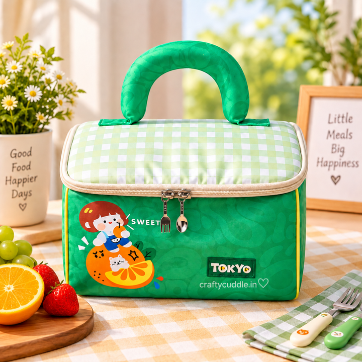 Cute Printed Lunch Box Bag with HandleKids BagsCrafty CuddleCute Printed Lunch Box Bag with HandleGreen