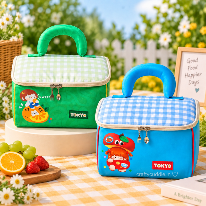 Cute Printed Lunch Box Bag with HandleKids BagsCrafty CuddleCute Printed Lunch Box Bag with HandleBlue