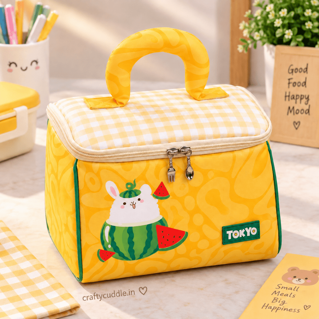 Cute Printed Lunch Box Bag with HandleKids BagsCrafty CuddleCute Printed Lunch Box Bag with HandleYellow