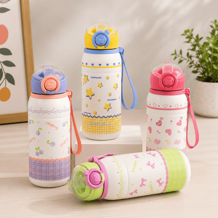 Cute Printed Thermos Bottle with Carry StrapCartoon Kids Water BottleCrafty CuddleCute Printed Thermos Bottle with Carry StrapPink HeartsKidsWaterBottle InsulatedWaterBottle StainlessSteelBottle ThermosBottle SchoolWaterBottle LeakproofBottle StrawBottle KidsEssentials BackToSchool HydrationOnTheGoStationeryAddict