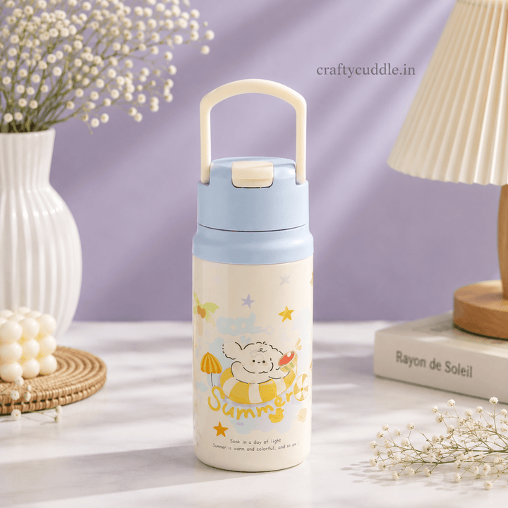 Cute Puppy 550ml Stainless Steel Sipper BottleCartoon Kids Water BottleCrafty CuddleCute Puppy 550ml Stainless Steel Sipper BottleBlueStationeryAddict KidsWaterBottle WaterBottleForSchool Stain