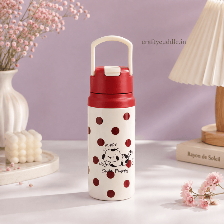 Cute Puppy 550ml Stainless Steel Sipper BottleCartoon Kids Water BottleCrafty CuddleCute Puppy 550ml Stainless Steel Sipper BottleRedStationeryAddict KidsWaterBottle WaterBottleForSchool Stain