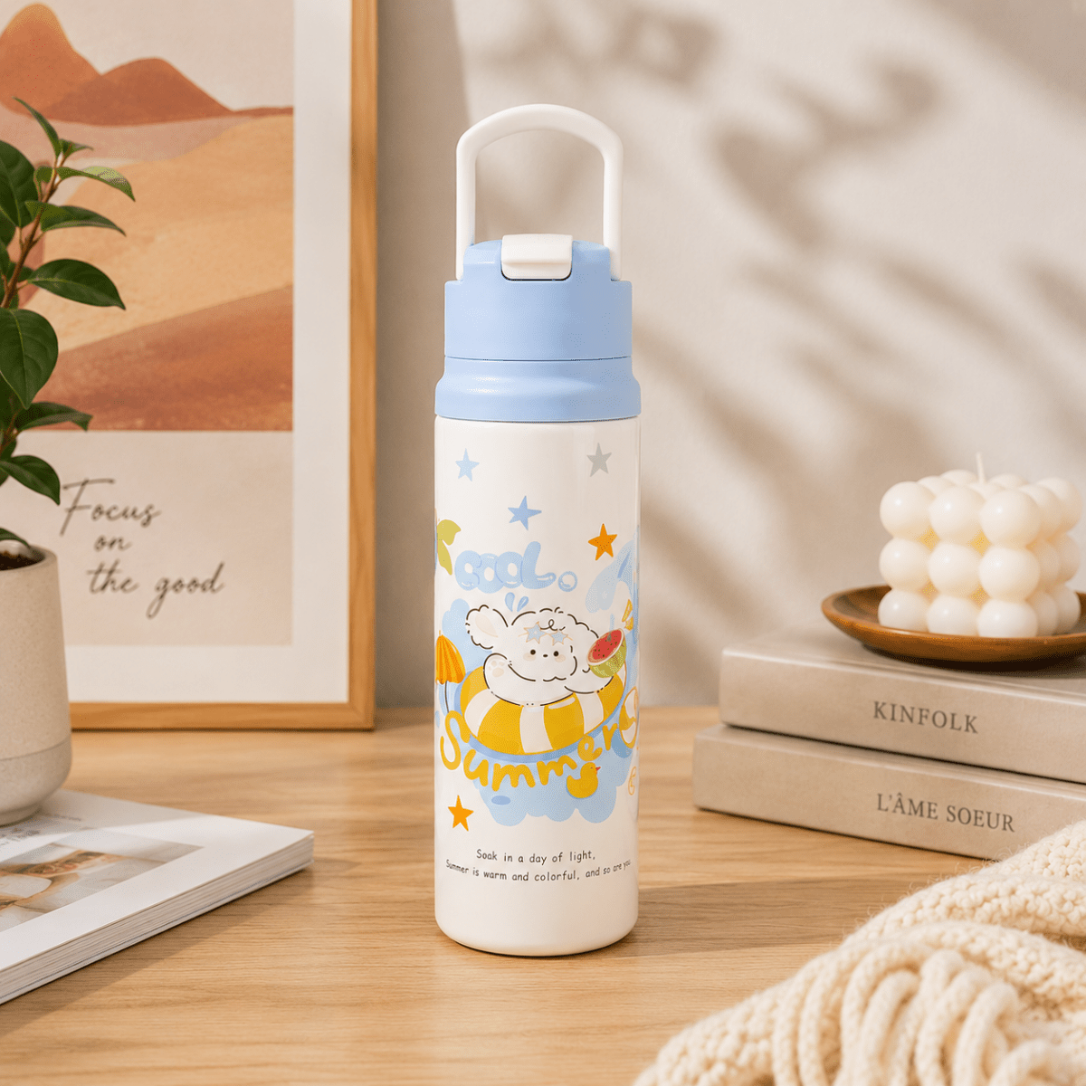 Cute Puppy Design Water BottleCartoon Kids Water BottleCrafty CuddleWhite water bottle with blue lid featuring cartoon design on a wooden surface.BlueKidsWaterBottle WaterBottleForSchool StainlessSteelBottle InsulatedWaterBottle StrawSipperBottle CuteWaterBottle SchoolEssentials KidsAccessories PuppyWaterBottle HydrationOnTheGoStationeryAddict