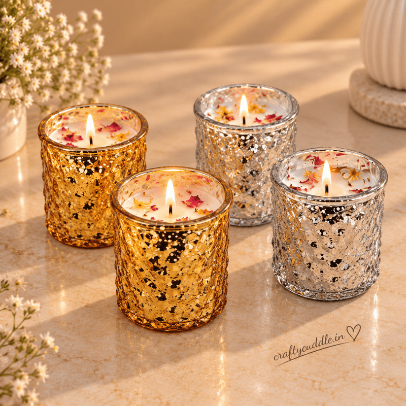 Decorative Glass Jar Candle with Dried Flowers