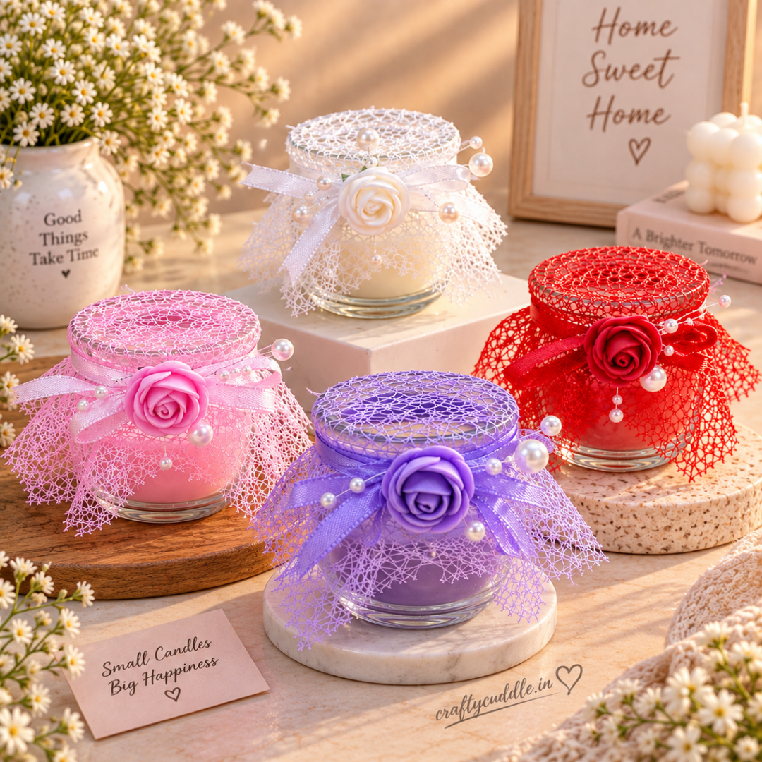 Decorative Lace Flower CandleCandlesCrafty CuddleDecorative Lace Flower Candle1 PcScentedCandles CandleGiftSet DecorativeCandles HomeDecor FragranceCandles GiftSet CandleSet HomeDecorIndia FestiveGifting CraftyCuddle
