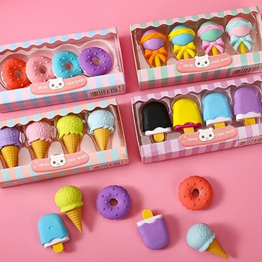 🍨 Dessert Erasers Delight!CRAFTY CUDDLE🍨 Dessert Erasers Delight!Cake Shop Eraser - 11 Pack of 4 Erasers
