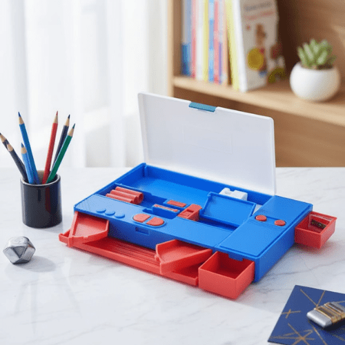 Doraemon Theme Multi - Compartment Pencil BoxPencil BoxCrafty CuddleBlue and red pencil case on a desk with pencils and a plant in the backgroundDoraemonStationery KidsPencilBox CartoonPencilCase SchoolSuppliesIndia StationeryLovers KidsSchoolEssentials PencilBoxOrganizer CuteStationery BackToSchoolIndia ReturnGiftIdeas