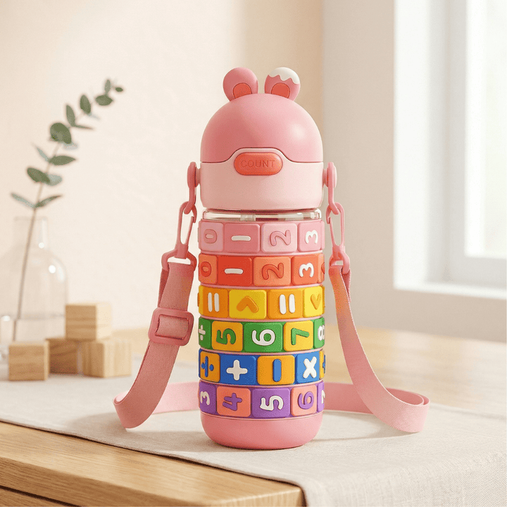 Educational Water Bottle with Rotating Number RingsCartoon Kids Water BottleCrafty CuddleColorful children&