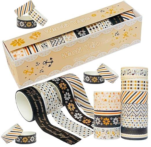 Chic black and gold decorative tape for journaling and crafts

