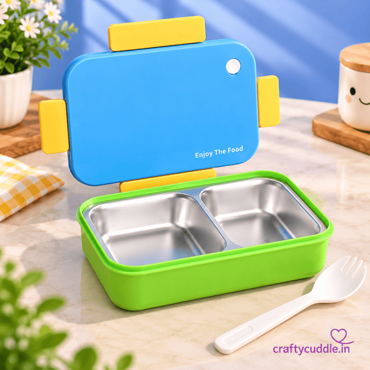 Enjoy The Food – Kids Bento Lunch BoxStainless Steel Lunch BoxCrafty CuddleEnjoy The Food – Kids Bento Lunch BoxSky Blue &amp; Green