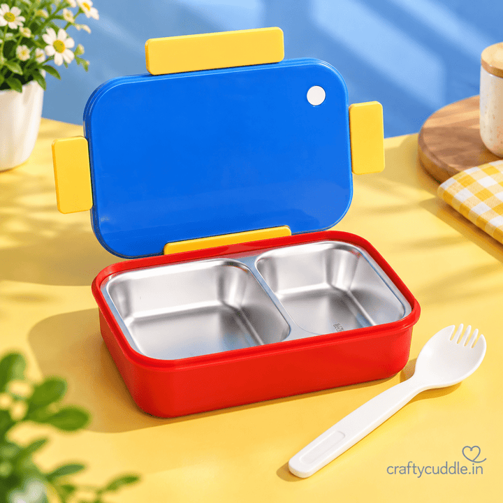 Enjoy The Food – Kids Bento Lunch BoxStainless Steel Lunch BoxCrafty CuddleEnjoy The Food – Kids Bento Lunch BoxDark Blue &amp; Red