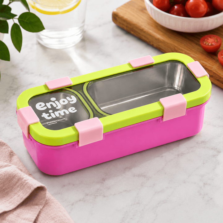Enjoy Time 2 Compartments Steel Lunch BoxStainless Steel Lunch BoxCrafty CuddleEnjoy Time 2 Compartments Steel Lunch BoxPinkand Pinterest: LunchBox BentoBox StainlessSteelLunchBox KidsLunchBox SchoolEssentials BackToSchool LunchTime MealPrep KitchenEssentials CraftyCuddleFacebook