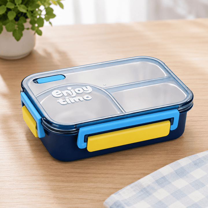 Enjoy Time Stainless Steel 3 Compartments Lunch BoxStainless Steel Lunch BoxCrafty CuddleEnjoy Time Stainless Steel 3 Compartments Lunch BoxBlueLunchBox BentoLunchBox StainlessSteelLunchBox KidsLunchBox LunchBoxForKids OfficeLunchBox LeakproofLunchBox HealthyLunch BackToSchool MealPrepStationeryAddict