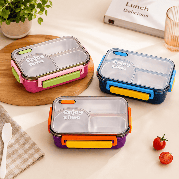 Enjoy Time Stainless Steel 3 Compartments Lunch BoxStainless Steel Lunch BoxCrafty CuddleEnjoy Time Stainless Steel 3 Compartments Lunch BoxPinkLunchBox BentoLunchBox StainlessSteelLunchBox KidsLunchBox LunchBoxForKids OfficeLunchBox LeakproofLunchBox HealthyLunch BackToSchool MealPrepStationeryAddict